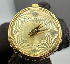 Joan Rivers Vintage Gold Tone Working Quartz Watch Pendant Necklace Bow 30″