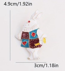 GOLD RHINESTONE ENAMEL BROOCHPIN SET EASTER WHITERABBITBUNNY ALICE IN WONDERLAND
