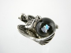 Vintage Unmarked Sterling Silver Angel Holding Opal in Resin Pendant 6.5g .75 In
