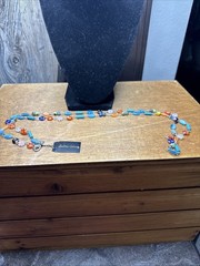 Cookie Lee Millefiori Long Glass Bead Necklace Turquoise Orange