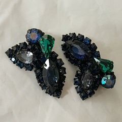 Weiss Climber Earring Dark Jewel Tone Color Rhinestone Couture Signed 60s Black