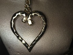 Vintage Les Bernard Hammered Gold Tone Heart Clip Earring and Necklace Set