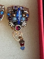 Michal Golan Earrings Clip On Heart Drop Dangle Gold Tone Byzantine Style Mosaic