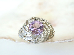 Vintage Sterling Silver 925 Heated Pink Amethyst Vine Pinky Ring Size 6.5