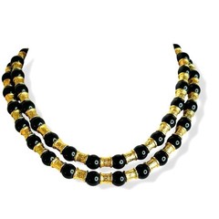Vintage Signed LCI Liz Claiborne 2 Strand Black Beaded Gold Tone Necklace 1980s