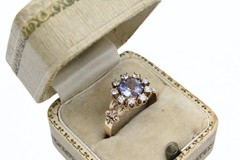 Antique Victorian 12K Gold .95 Tanzanite .45 CTW Diamond Ring Sz 6.5