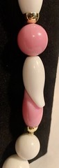 Pink & White Plastic Art Deco Bead Necklace Vintage