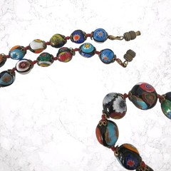 Millefiori Venetian Murano Glass Necklace Multicolor Knotted 25 Inches Vintage