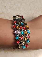 Vintage Peacock Clamper Bracelet Metal Multi-Colored Faceted Crystals Fashion