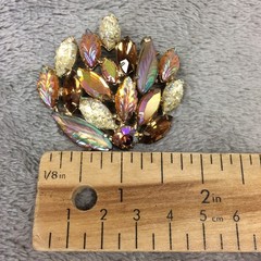 Vintage Continental Aurora Borealis Stone Brooch Leaf Spray Gold Tone