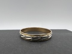 Vintage 14K Gold Two-Tone Pattern Wedding Band Ring 4mm Signed 2.7g Sz 11.75