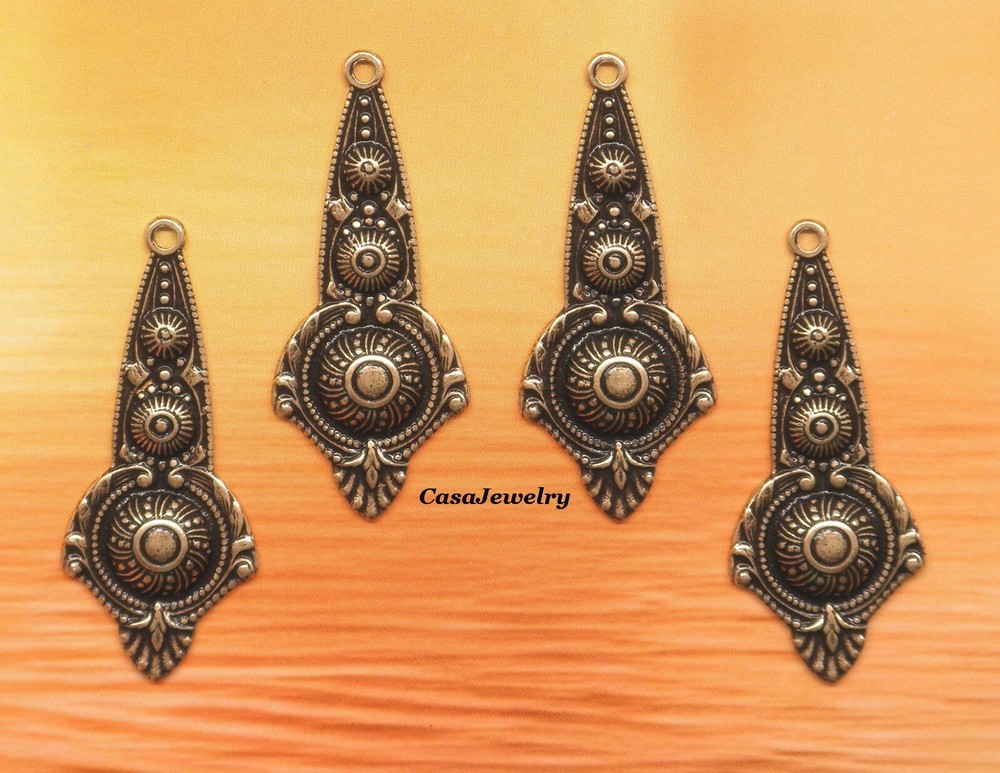 #0494 ANTIQUED GOLD VINTAGE DROP W/TOP HANG RING – 4 Pcs