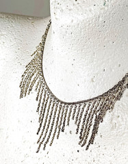 Vintage Fringe Tassel Necklace Black Gunmetal Flapper Era Glamorous