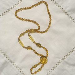 Vintage Art Deco Amber Glass Bead Necklace Faceted Beads Drop Pendant 26″L