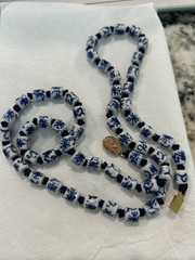 Vintage Chinoisserie Porcelain Hand Knotted Bead Necklace, Filigree Clasp