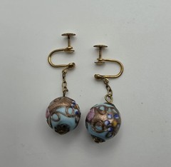 3 pc Set Necklace Earrings Vtg Italy Wedding Cake Beads Glass Blue Gold Pink