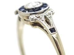 Art Deco 2CT Lab-Created Diamond Halo Sapphire Wedding 14K WhiteGold Finish Ring