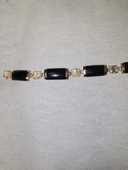 Vintage 14K Yellow Gold Black Onyx Chinese Fortune Good Luck Bracelet