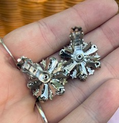 Vintage Beau Jewels Smoky Gray & Clear Rhinestone Clip On Earrings Silver Tone