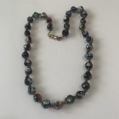Vintage Venetian Millefiori Glass Beaded Necklace Hand Knotted. N79