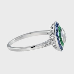 Art Deco Vintage Style Lab Created Diamond Engagement Wedding 925 Silver Ring