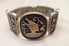 Vintage Egyptian 800 Silver Niello Storyteller Panel Hinged Bracelet