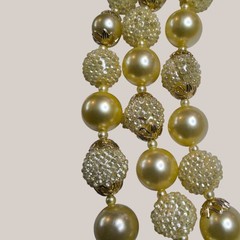 Vintage Hong Kong 3 Strand Faux Pearl Necklace Champagne Gold Beaded Choker