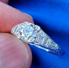 Original EARTH MINED DIAMOND ART Deco Engagement Ring 1 CARAT PLATINUM Solitaire