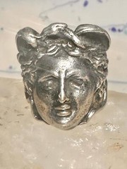 Face ring Mercury Greco Roman Classical face band size 7.50 sterling silver wome