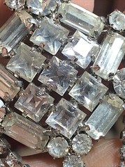 23. Vtg Silver tone Mix material White, AB, Blue Rhinestone Prong Set 5 Pins