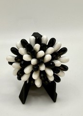 West Germany Black & White Glass Teardrop Flower Brooch TipToe Clip Pat Signed