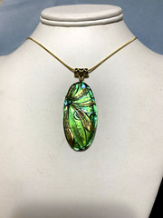 NEW LISTING*RARE ART-DECO IRIDESCENT CZECH GLASS DRAGONFLY NECKLACE.Peacock.g