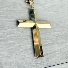 Vintage Whiting Davis Gold Tone Chunky Cross Faux Stones Long Pendant Necklace