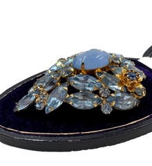 EXTRAORDINARY JULIANA VNT SET EARRINGS BROOCH FAB BLUE CABOCHON CRYSTALS FLOWERS