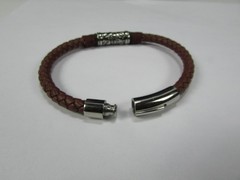 Invicta Jewelry Men’s Stainless Steel Braided Cognac Leather Bracelet Large