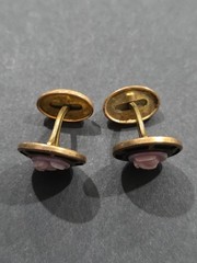 Rare Antique Enamel Purple Glass Cameo Portrait Gold Tone Cufflinks