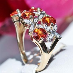10k yellow gold flower ring 2.50ct Imperial topaz diamond size 7 vintage 3.5gr