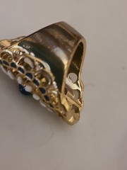 Vintage Blue And White Bead Crystal Mosaic Openwork Gold Plated Saddle Ring