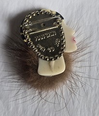 2 Lot Vintage Real Fur Mink Pin Brooch Lady Face Profile HAN SHIN (1) marked