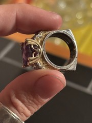 Vintage Chunky Square Two-tone 925 Sterling Silver Amethyst Cocktail Ring sz 6.5