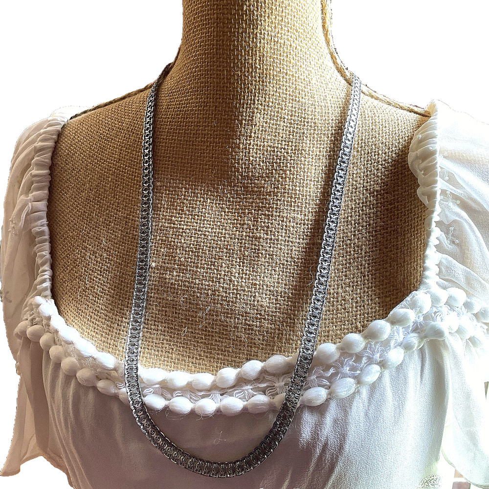 Byzantine Link Necklace 29″ Length Chunky Silver Plated Metal Timeless Classic