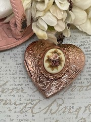 Fancy ROSE Gold Heart Locket Photo Pink Victorian Anniversary Wedding Necklace