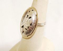 Vintage BEAU Sterling Silver 4.9g Carved Cut Out Floral Ring Adjustable SZ 6.5