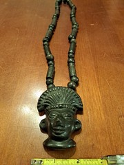 One Of A Kind Vintage Black Jade Stone Hand Carved Necklace And Pendant