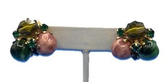 Vintage Vogue Gold Tone Beaded & Rhinestone Clip On Earrings | Retro Costume