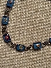 Unusual Sterling Bracelet With Glass Flower Inserts 925 Mexico Maker MWS