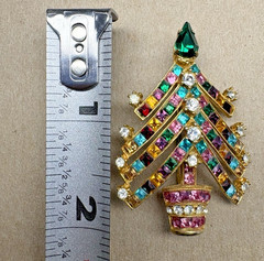 Vtg Jordan Marsh Gold Tone Rhinestone Christmas Tree Brooch Pin Prong Set