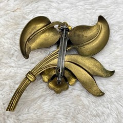 Vintage Flower Brooch Purple Stone Brass Large 3.75″