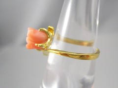 Vintage Gold Tone Solitary Carved Pink Coral ? Flower Fashion Sz 4.25 Ring 1100
