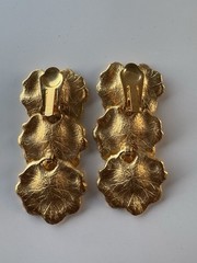 Les Bernard Runway Necklace Earrings Set Statement Signed Lilly Pads Gold Plate